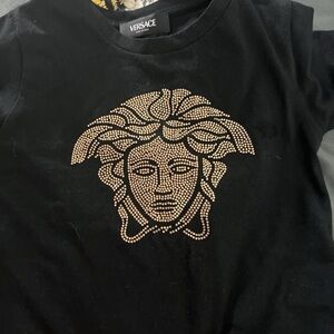 Versace Kids Black Tee with Gold Medusa